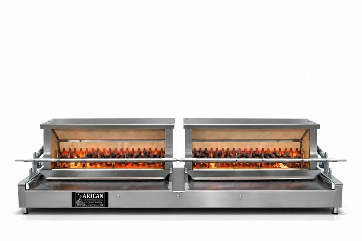 Arican horizontal cağ kebab machine with gas and lava-stone heat chambers