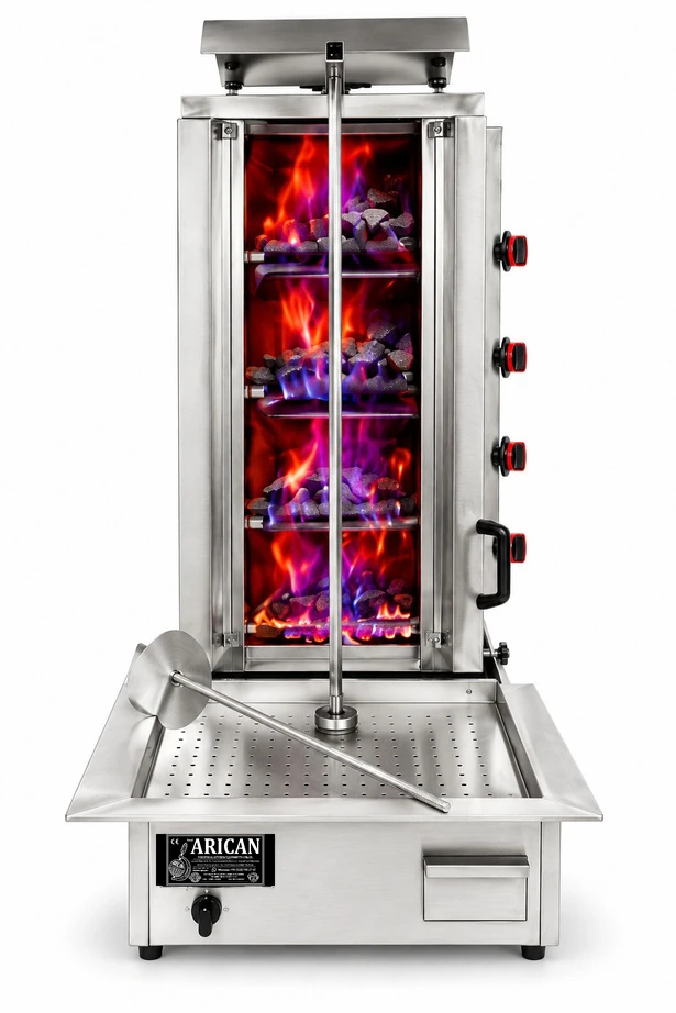 Gas & lava rock doner machine · 4 burners · Stainless steel — ARC LD004
